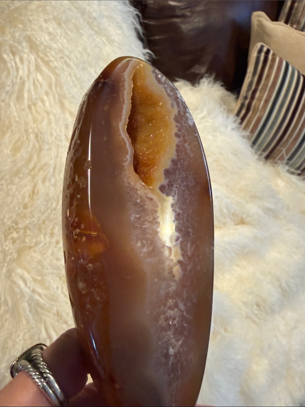 Artisan Brown and Cream Agate Sculpture w/ Druzy on Stand - Picture 10 of 10